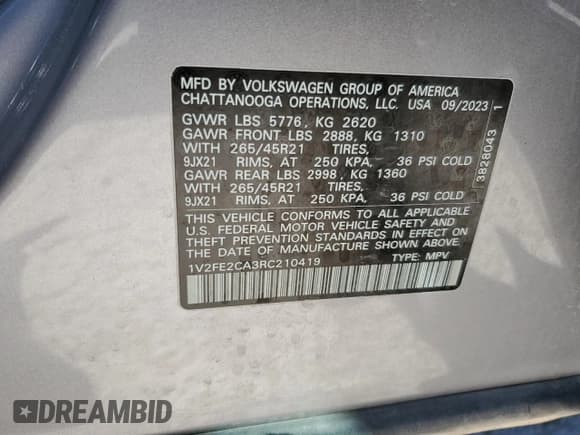 ✅ 2024 Volkswagen Atlas SEL Premium R-Line • VIN: 1V2FE2CA3RC210419 • Лот: 57997015. Опубликован ранее на Copart с пробегом 21 955 миль. Бесплатный доступ к архиву аукционных продаж из США и подробный отчёт об истории автомобиля на DreamBid. Изображение 13.