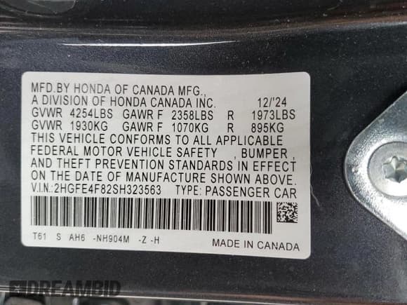 ✅ 2025 Honda Civic Sport • VIN: 2HGFE4F82SH323563 • Lot: 84061065. Wystawiony na Copart z przebiegiem 7 655 mil. Bezpłatny archiwum sprzedaży aukcyjnych z USA i szczegółowy raport historii pojazdu na DreamBid. Zdjęcie 12.