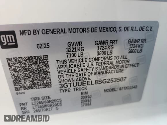 ✅ 2025 GMC Sierra 1500 AT4 • VIN: 3GTUUEEL8SG253507 • Lot: 84870065. Wystawiony na Copart z przebiegiem 7 846 mil. Bezpłatny archiwum sprzedaży aukcyjnych z USA i szczegółowy raport historii pojazdu na DreamBid. Zdjęcie 12.