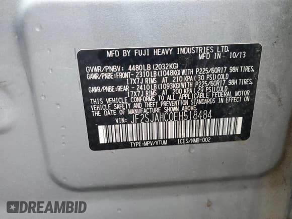 ✅ 2014 Subaru Forester Limited • VIN: JF2SJAHC0EH518484 • Лот: 82700655. Опубликован ранее на Copart с пробегом Не указан. Бесплатный доступ к архиву аукционных продаж из США и подробный отчёт об истории автомобиля на DreamBid. Изображение 12.