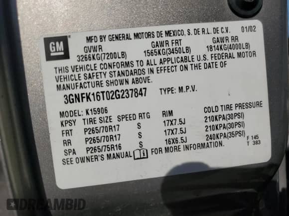 2002 Chevrolet Suburban Z71 с VIN 3GNFK16T02G237847, выставлен на аукционе Copart как лот 85391084 с пробегом 277 509 миль миль и Чистый • Clean title. История ставок и продаж доступна на DreamBid. Изображение 13.