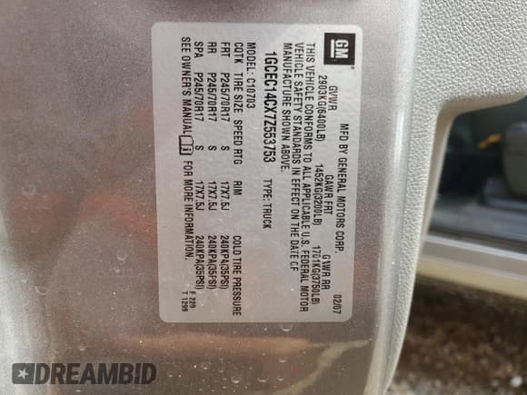 ✅ 2007 Chevrolet Silverado 1500 Work Truck • VIN: 1GCEC14CX7Z553753 • Lot: 71751604. Listed on Copart with 227,828 mi. Free auction sales archive from the USA and detailed vehicle history report at DreamBid. Image 13.