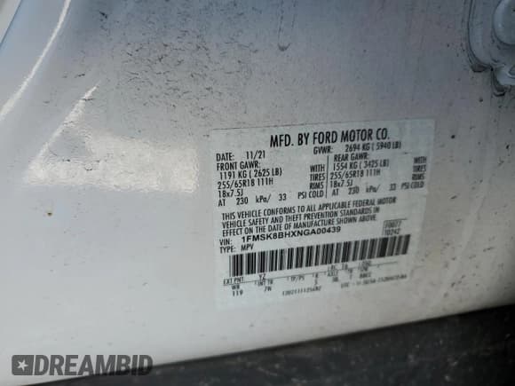 ✅ 2022 Ford Explorer • VIN: 1FMSK8BHXNGA00439 • Lot: 46299145. Listed on Copart with 95,074 mi. Free auction sales archive from the USA and detailed vehicle history report at DreamBid. Image 12.