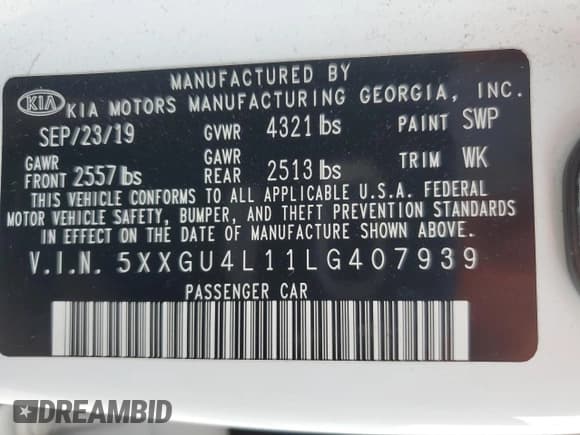 ✅ 2020 Kia Optima EX Premium • VIN: 5XXGU4L11LG407939 • Lot: 91283265. Wystawiony na Copart z przebiegiem 57 261 mil. Bezpłatny archiwum sprzedaży aukcyjnych z USA i szczegółowy raport historii pojazdu na DreamBid. Zdjęcie 12.