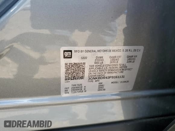 ✅ 2023 Chevrolet Blazer LT • VIN: 3GNKBDR43PS161131 • Lot: 62595695. Listed on Copart with 28,772 mi. Free auction sales archive from the USA and detailed vehicle history report at DreamBid. Image 12.