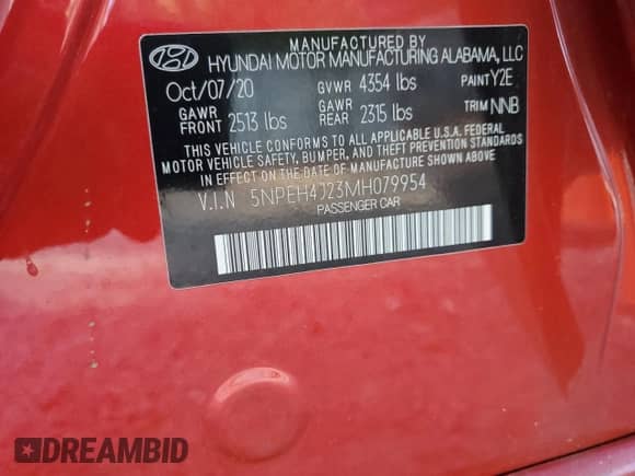 2021 Hyundai Sonata Limited with VIN 5NPEH4J23MH079954, listed as a Copart auction lot 85325965 with 98,900 mi miles and Salvage title. Bid and sale history available at DreamBid. Image 13.