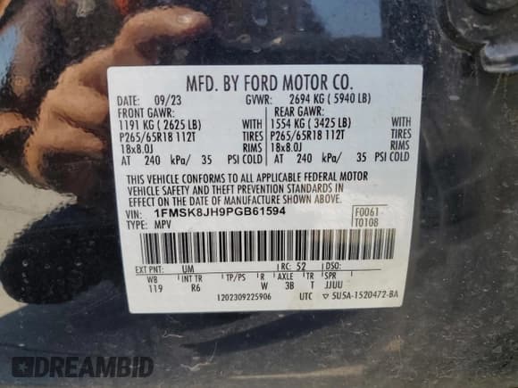 ✅ 2023 Ford Explorer Timberline • VIN: 1FMSK8JH9PGB61594 • Lot: 86693225. Wystawiony na Copart z przebiegiem 49 234 mil. Bezpłatny archiwum sprzedaży aukcyjnych z USA i szczegółowy raport historii pojazdu na DreamBid. Zdjęcie 14.