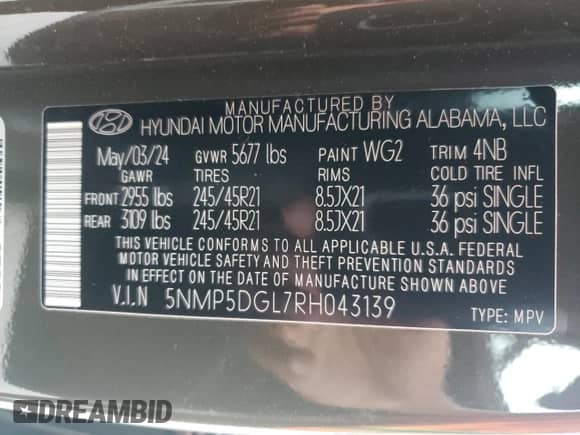 2024 Hyundai Santa Fe Calligraphy with VIN 5NMP5DGL7RH043139, listed as a Copart auction lot 82081945 with 13,959 mi miles and Salvage title. Bid and sale history available at DreamBid. Image 13.