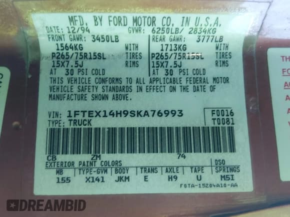 ✅ 1995 Ford F-150 • VIN: 1FTEX14H9SKA76993 • Lot: 43884916. Wystawiony na IAAI z przebiegiem Nie podano. Bezpłatny archiwum sprzedaży aukcyjnych z USA i szczegółowy raport historii pojazdu na DreamBid. Zdjęcie 9.