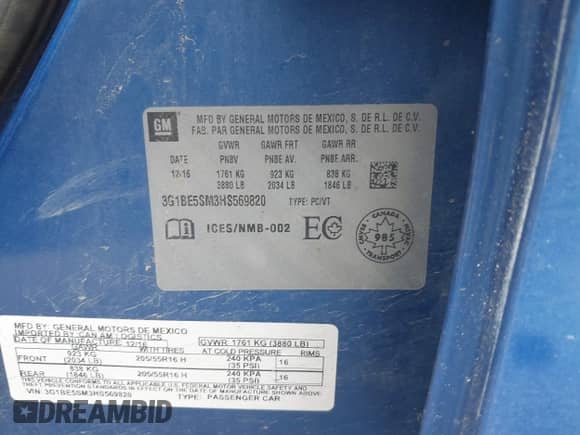 2017 Chevrolet Cruze LT with VIN 3G1BE5SM3HS569820, listed as a IAAI auction lot 42728506 with 151,925 mi miles and . Bid and sale history available at DreamBid. Image 9.