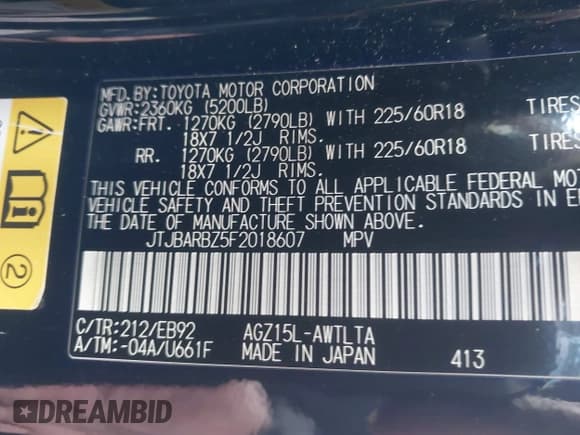 ✅ 2015 Lexus NX 200t • VIN: JTJBARBZ5F2018607 • Lot: 43647867. Listed on IAAI with 106,756 mi. Free auction sales archive from the USA and detailed vehicle history report at DreamBid. Image 9.