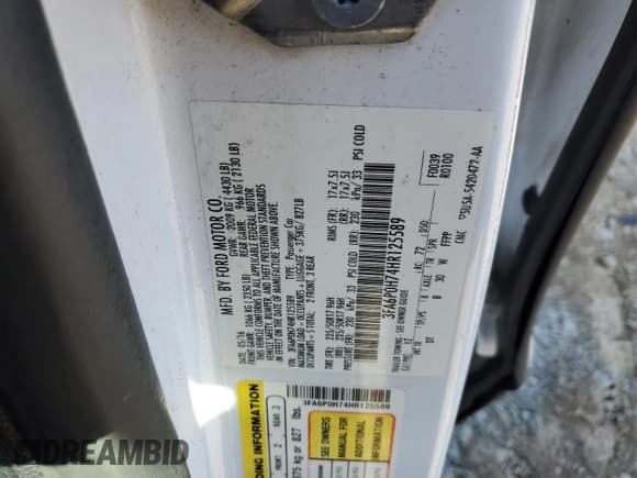 ✅ 2017 Ford Fusion SE • VIN: 3FA6P0H74HR125589 • Lot: 92081595. Listed on Copart with 184,298 mi. Free auction sales archive from the USA and detailed vehicle history report at DreamBid. Image 12.