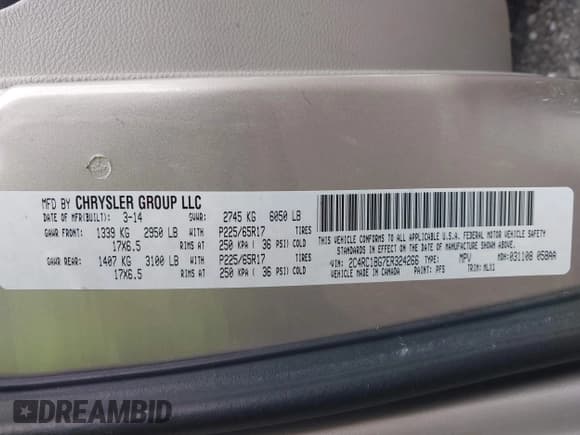 ✅ 2015 Chrysler Town & Country • VIN: 2C4BC1BG3FR324266 • Lot: 42239802. Listed on IAAI with 206,998 mi. Free auction sales archive from the USA and detailed vehicle history report at DreamBid. Image 9.