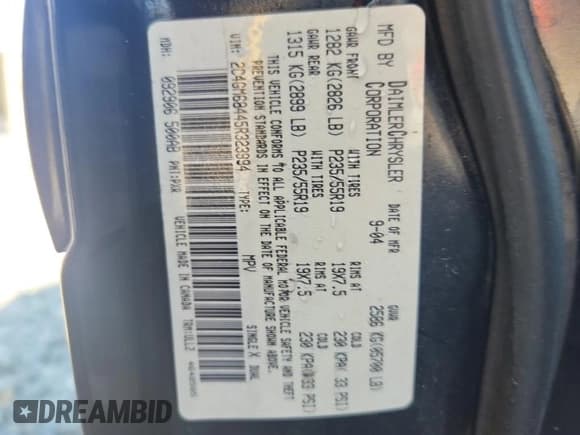 ✅ 2005 Chrysler Pacifica Touring • VIN: 2C4GM68445R323994 • Lot: 91493565. Listed on Copart with 137,588 mi. Free auction sales archive from the USA and detailed vehicle history report at DreamBid. Image 13.