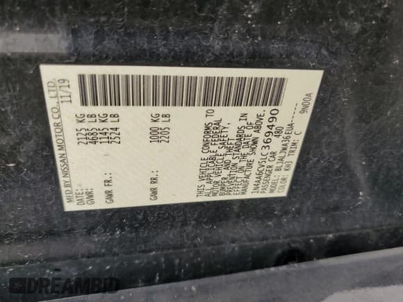 ✅ 2020 Nissan Maxima SV • VIN: 1N4AA6CV5LC369490 • Lot: 90796815. Listed on Copart with Not provided. Free auction sales archive from the USA and detailed vehicle history report at DreamBid. Image 14.