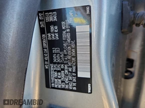 ✅ 2013 Volvo XC60 3.2L • VIN: YV4952DZ0D2381465 • Lot: 93760695. Listed on Copart with 77,459 mi. Free auction sales archive from the USA and detailed vehicle history report at DreamBid. Image 13.