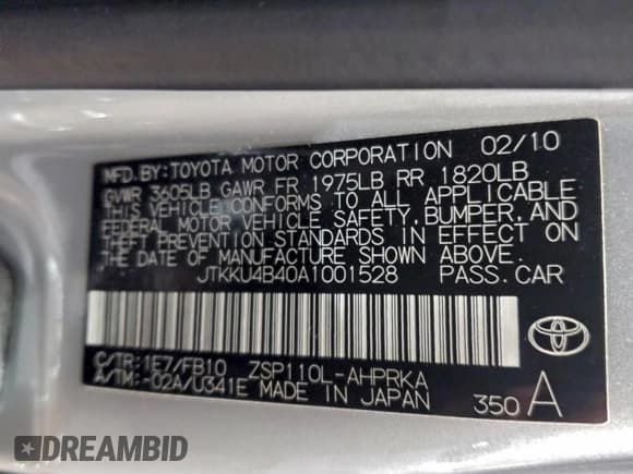 ✅ 2010 Scion xD • VIN: JTKKU4B40A1001528 • Lot: 92718235. Listed on Copart with 221,710 mi. Free auction sales archive from the USA and detailed vehicle history report at DreamBid. Image 12.