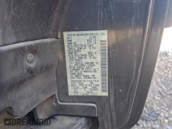 ✅ 2007 Nissan Titan XE • VIN: 1N6AA06A77N219744 • Lot: 95935305. Wystawiony na Copart z przebiegiem 262 655 mil. Bezpłatny archiwum sprzedaży aukcyjnych z USA i szczegółowy raport historii pojazdu na DreamBid. Zdjęcie 12.