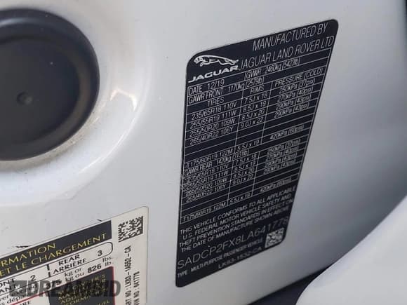 ✅ 2020 Jaguar F-Pace 25t Checkered Flag Edition • VIN: SADCP2FX8LA641778 • Лот: 40584435. Опубликован ранее на IAAI с пробегом 53 823 миль. Бесплатный доступ к архиву аукционных продаж из США и подробный отчёт об истории автомобиля на DreamBid. Изображение 9.