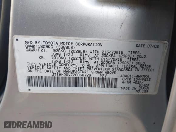 ✅ 2002 Toyota RAV4 • VIN: JTEHH20V726068729 • Lot: 43564917. Wystawiony na IAAI z przebiegiem 137 655 mil. Bezpłatny archiwum sprzedaży aukcyjnych z USA i szczegółowy raport historii pojazdu na DreamBid. Zdjęcie 9.