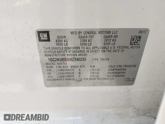 ✅ 2017 Chevrolet Silverado 2500HD Work Truck • VIN: 1GC2KUEGXHZ346239 • Lot: 42346532. Wystawiony na IAAI z przebiegiem 58 252 mil. Bezpłatny archiwum sprzedaży aukcyjnych z USA i szczegółowy raport historii pojazdu na DreamBid. Zdjęcie 9.