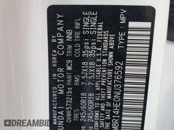 ✅ 2022 Hyundai Palisade SE • VIN: KM8R14HE0NU376592 • Лот: 75440914. Опубликован ранее на Copart с пробегом Не указан. Бесплатный доступ к архиву аукционных продаж из США и подробный отчёт об истории автомобиля на DreamBid. Изображение 14.