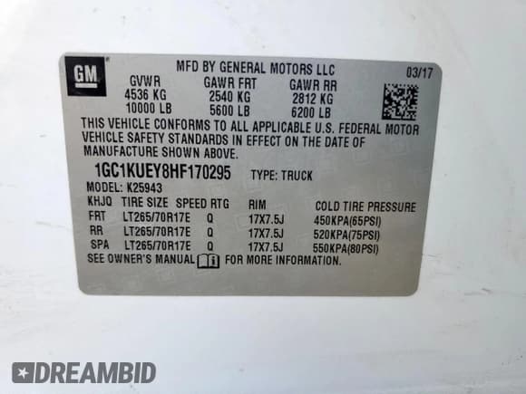 ✅ 2017 Chevrolet Silverado 2500HD Work Truck • VIN: 1GC1KUEY8HF170295 • Lot: 70995415. Wystawiony na Copart z przebiegiem 202 106 mil. Bezpłatny archiwum sprzedaży aukcyjnych z USA i szczegółowy raport historii pojazdu na DreamBid. Zdjęcie 12.