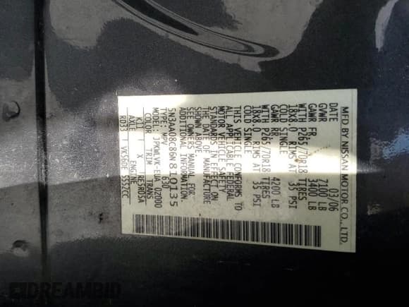 ✅ 2006 Infiniti QX56 • VIN: 5N3AA08C86N810135 • Lot: 53428645. Listed on Copart with 146,750 mi. Free auction sales archive from the USA and detailed vehicle history report at DreamBid. Image 14.