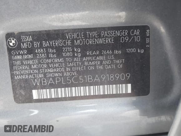 ✅ 2011 BMW 3 Series 335i xDrive • VIN: WBAPL5C51BA918909 • Лот: 43337980. Опубликован ранее на IAAI с пробегом 156 811 миль. Бесплатный доступ к архиву аукционных продаж из США и подробный отчёт об истории автомобиля на DreamBid. Изображение 9.