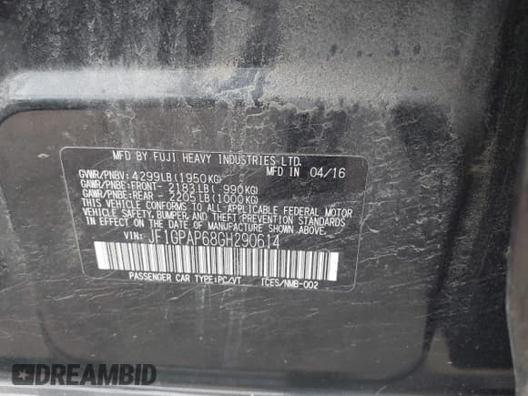 ✅ 2016 Subaru Impreza Special Sports Premium • VIN: JF1GPAP68GH290614 • Lot: 42494265. Listed on IAAI with 97,230 mi. Free auction sales archive from the USA and detailed vehicle history report at DreamBid. Image 9.