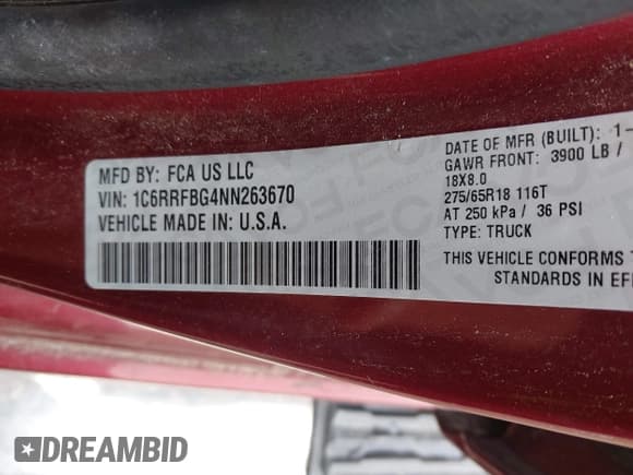 ✅ 2022 Ram 1500 Big Horn • VIN: 1C6RRFBG4NN263670 • Лот: 41598066. Опубликован ранее на IAAI с пробегом 49 999 миль. Бесплатный доступ к архиву аукционных продаж из США и подробный отчёт об истории автомобиля на DreamBid. Изображение 9.