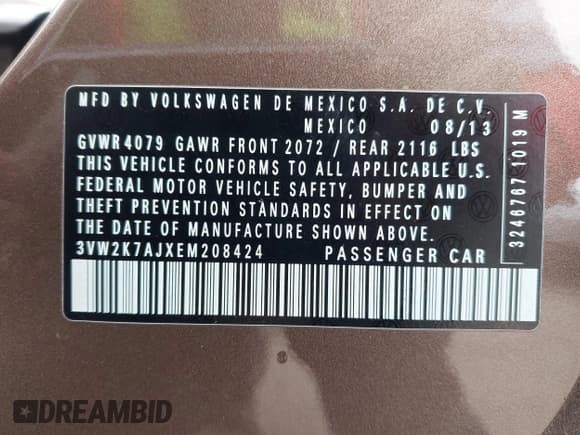 ✅ 2014 Volkswagen Jetta S • VIN: 3VW2K7AJXEM208424 • Lot: 42025181. Listed on IAAI with 81,092 mi. Free auction sales archive from the USA and detailed vehicle history report at DreamBid. Image 9.