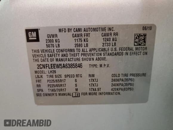 ✅ 2010 Chevrolet Equinox 1LT • VIN: 2CNFLEEW5A6385846 • Лот: 73231964. Опубликован ранее на Copart с пробегом 190 316 миль. Бесплатный доступ к архиву аукционных продаж из США и подробный отчёт об истории автомобиля на DreamBid. Изображение 13.