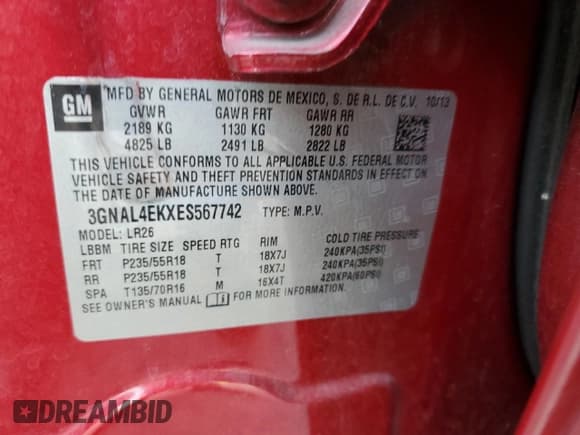 ✅ 2014 Chevrolet Captiva Sport LTZ • VIN: 3GNAL4EKXES567742 • Lot: 50005545. Wystawiony na Copart z przebiegiem 91 431 mil. Bezpłatny archiwum sprzedaży aukcyjnych z USA i szczegółowy raport historii pojazdu na DreamBid. Zdjęcie 13.