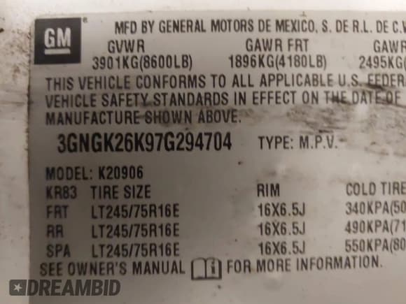 ✅ 2007 Chevrolet Suburban Commercial • VIN: 3GNGK26K97G294704 • Lot: 41884158. Wystawiony na IAAI z przebiegiem 187 857 mil. Bezpłatny archiwum sprzedaży aukcyjnych z USA i szczegółowy raport historii pojazdu na DreamBid. Zdjęcie 9.