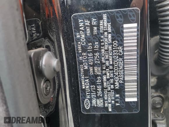 ✅ 2013 Hyundai Genesis 3.8L • VIN: KMHGC4DDXDU233100 • Lot: 57841905. Listed on Copart with 160,822 mi. Free auction sales archive from the USA and detailed vehicle history report at DreamBid. Image 12.