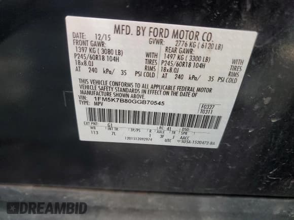 ✅ 2016 Ford Explorer • VIN: 1FM5K7B80GGB70545 • Lot: 52117325. Wystawiony na Copart z przebiegiem 90 989 mil. Bezpłatny archiwum sprzedaży aukcyjnych z USA i szczegółowy raport historii pojazdu na DreamBid. Zdjęcie 15.