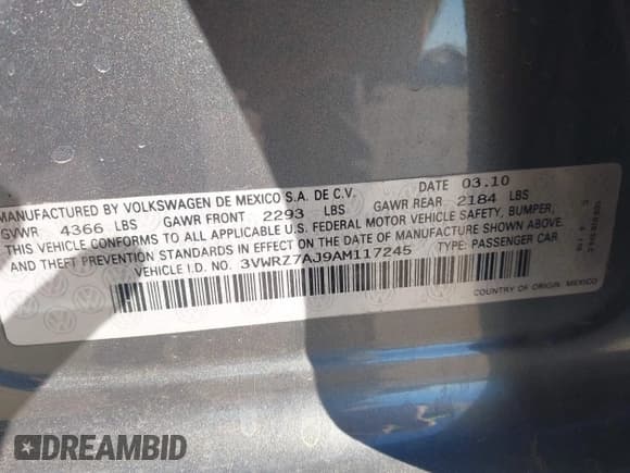 ✅ 2010 Volkswagen Jetta SE • VIN: 3VWRZ7AJ9AM117245 • Lot: 43584949. Listed on IAAI with 168,009 mi. Free auction sales archive from the USA and detailed vehicle history report at DreamBid. Image 9.