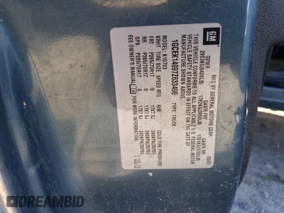 ✅ 2007 Chevrolet Silverado 1500 Work Truck • VIN: 1GCEK14097Z633490 • Lot: 49422295. Listed on Copart with 251,331 mi. Free auction sales archive from the USA and detailed vehicle history report at DreamBid. Image 12.