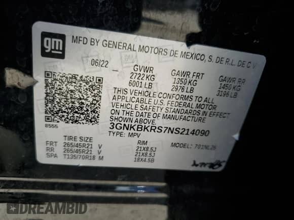 2022 Chevrolet Blazer RS with VIN 3GNKBKRS7NS214090, listed as a Copart auction lot 70740924 with 22,952 mi miles and Salvage title. Bid and sale history available at DreamBid. Image 13.