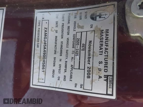 ✅ 2009 Maserati GranTurismo • VIN: ZAMGJ45A490045861 • Lot: 41408433. Listed on IAAI with 91,145 mi. Free auction sales archive from the USA and detailed vehicle history report at DreamBid. Image 9.