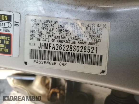 ✅ 2008 Honda Civic • VIN: JHMFA36228S026521 • Lot: 87080155. Listed on Copart with 188,029 mi. Free auction sales archive from the USA and detailed vehicle history report at DreamBid. Image 12.