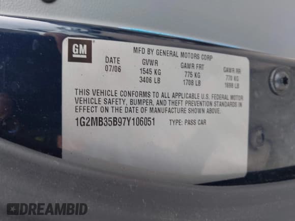 ✅ 2007 Pontiac Solstice • VIN: 1G2MB35B97Y106051 • Lot: 43714056. Listed on IAAI with 97,329 mi. Free auction sales archive from the USA and detailed vehicle history report at DreamBid. Image 9.