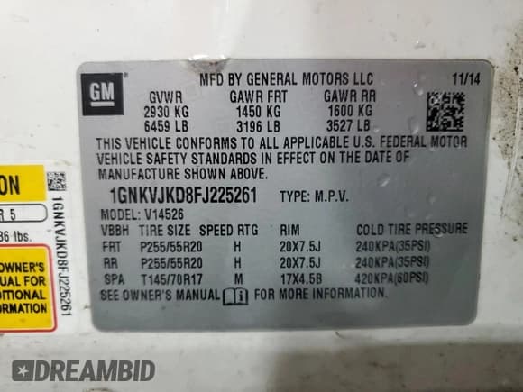 ✅ 2015 Chevrolet Traverse LTZ • VIN: 1GNKVJKD8FJ225261 • Lot: 62008235. Wystawiony na Copart z przebiegiem 199 244 mil. Bezpłatny archiwum sprzedaży aukcyjnych z USA i szczegółowy raport historii pojazdu na DreamBid. Zdjęcie 13.