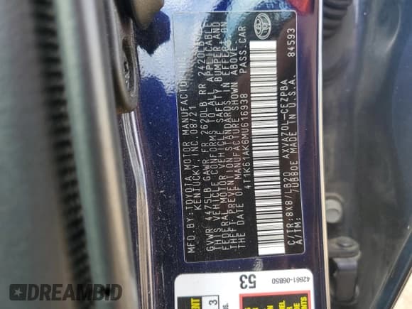 ✅ 2021 Toyota Camry XSE • VIN: 4T1K61AK6MU616938 • Lot: 90107285. Listed on Copart with 36,972 mi. Free auction sales archive from the USA and detailed vehicle history report at DreamBid. Image 12.