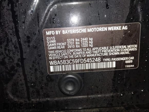 ✅ 2015 BMW 5 Series 535i xDrive • VIN: WBA5B3C59FD545248 • Lot: 43765210. Listed on IAAI with 104,594 mi. Free auction sales archive from the USA and detailed vehicle history report at DreamBid. Image 9.