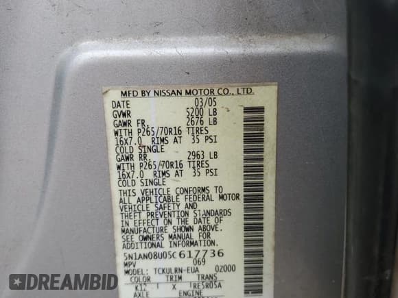 ✅ 2005 Nissan Xterra S • VIN: 5N1AN08U05C617736 • Lot: 51007095. Wystawiony na Copart z przebiegiem 177 833 mil. Bezpłatny archiwum sprzedaży aukcyjnych z USA i szczegółowy raport historii pojazdu na DreamBid. Zdjęcie 16.