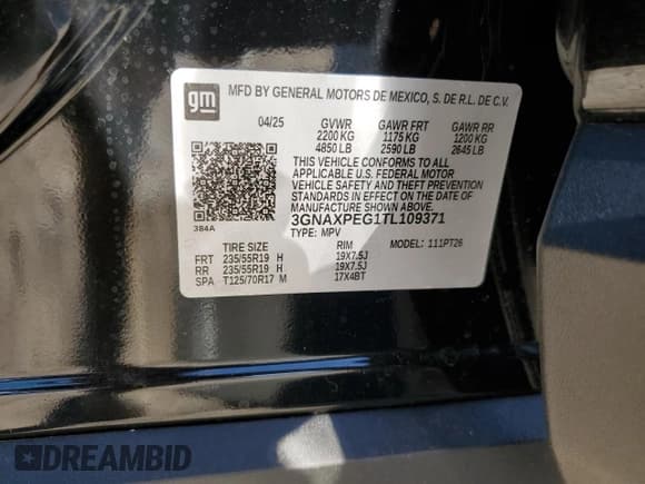 ✅ 2026 Chevrolet Equinox AWD LT • VIN: 3GNAXPEG1TL109371 • Lot: 87213405. Listed on Copart with 3,924 mi. Free auction sales archive from the USA and detailed vehicle history report at DreamBid. Image 14.