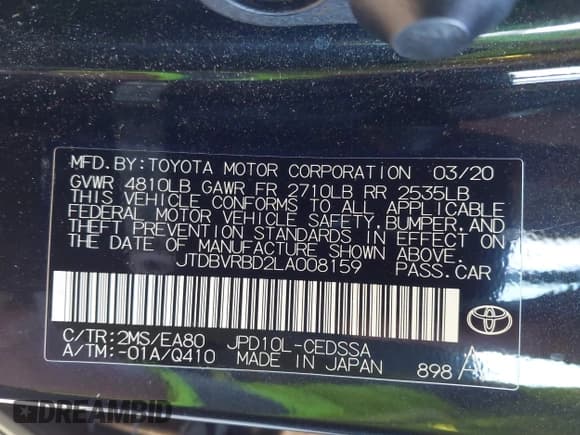 ✅ 2020 Toyota Mirai • VIN: JTDBVRBD2LA008159 • Lot: 43497120. Listed on IAAI with 36,263 mi. Free auction sales archive from the USA and detailed vehicle history report at DreamBid. Image 9.