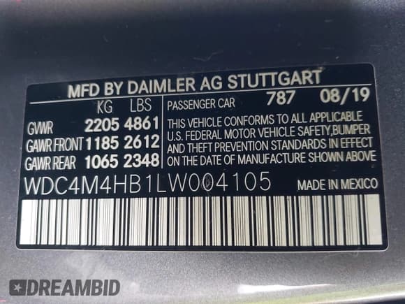 ✅ 2020 Mercedes-Benz GLB 250 • VIN: WDC4M4HB1LW004105 • Lot: 43235167. Wystawiony na IAAI z przebiegiem 47 634 mil. Bezpłatny archiwum sprzedaży aukcyjnych z USA i szczegółowy raport historii pojazdu na DreamBid. Zdjęcie 9.